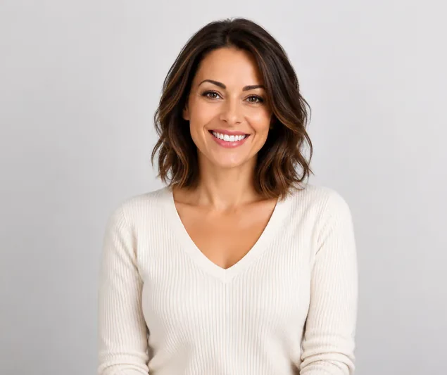 Smiling woman with healthy white teeth after cosmetic dentistry